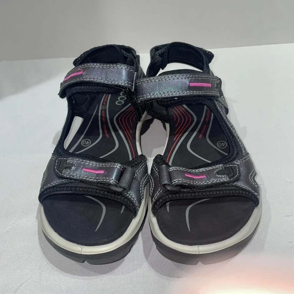 ECCO Yucatan Sandals Womens 40 Metallic Iridescent Black Grey Pink Hiking